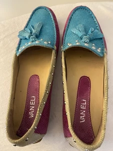 Vaneli Damenschuhe Größe 7,5 Colorblock blau pink grün Halbschuhe Nieten Quaste - Bild 1 von 14