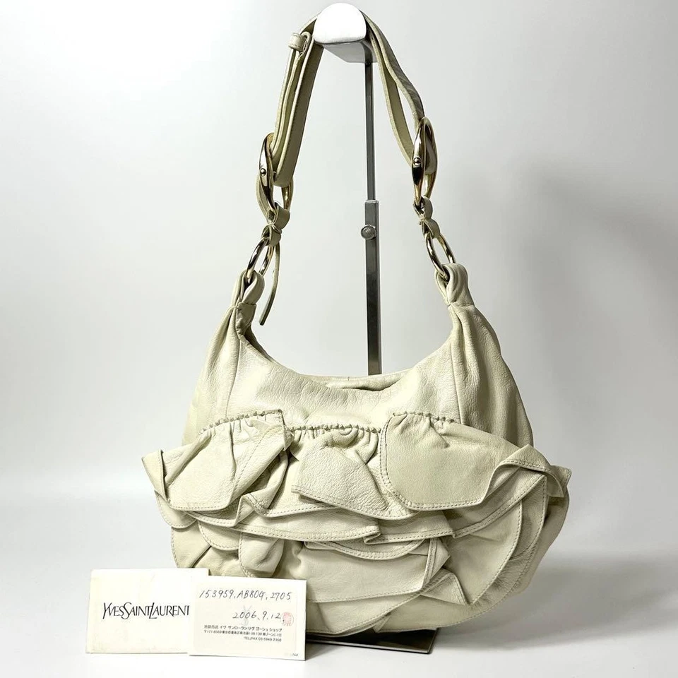 YVES SAINT LAURENT Rive Gauche “Nadja” One Shoulder Leather Bag Beige Used Japan - Image 1 of 4