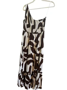 Maxi Vestido Abel the Label Anthropologie Grande Nuevo Marrón Blanco Estampado Animal - Imagen 1 de 11