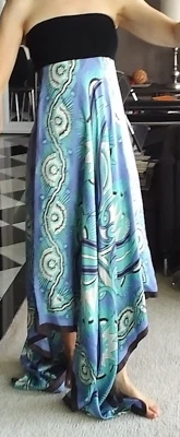 Vestido maxi Nicole Miller bainha lenço de seda sem alças S férias de inverno praia - Imagem 1 de 4