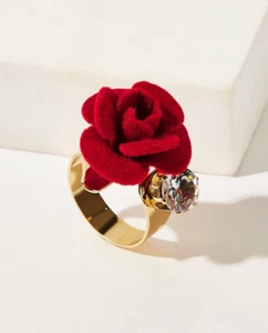 Anello donna colore oro con taglio e fiore rosso rosa inciso 1 pezzo - Foto 1 di 2