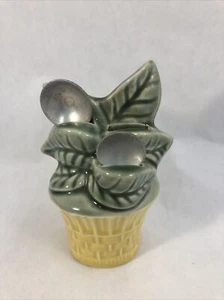 Floral Basket Measuring Spoon Holder Vintage Country Home Style Vintage Pottery - Picture 1 of 18