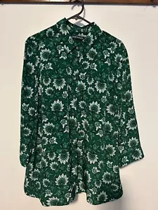 SPORTSCRAFT 3/4 Sleeve soft polyester stunning green Floral Print Shirt Size 18 - Picture 1 of 3