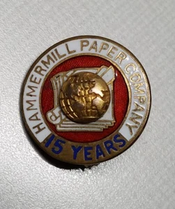 EMPLOYEE SERVICE AWARD PIN 10K ROLLED GOLD PLATE 15 YR HAMMERMILL PAPER COMPANY - Picture 1 of 3