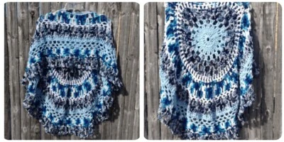 Round Poncho Ocean Weaves Unbalanced Design #3 Crochet Printed Pattern - Image 1 of 4