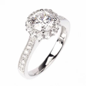 1ct Round Cut Engagement Wedding Ring Signity CZ Rhodium Plated Sterling Silver - Picture 1 of 11