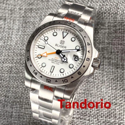 Relógio masculino automático 39mm Bliger vidro de safira GMT pulseira de ostra moldura 24 horas - Imagem 1 de 4