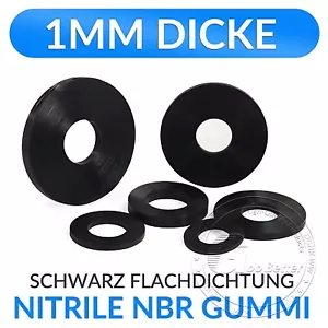 NBR Gummidichtung Dichtung Flachdichtung Dichtungsring 1mm Stärke, ØInnen 2-12mm - Picture 1 of 14
