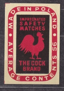 POLAND 1957 Matchbox Label Export - Cat.E#048f. The Cock Brand MiP IMP. SM AC56 - Picture 1 of 1