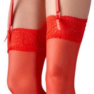 Strapse-Strümpfe rot S M L XL Damen Nylons breite Spitze stockings "Rouge" - Bild 1 von 6