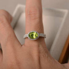 950 Platinum Rings 1.90 Ct Genuine Peridot Diamond Engagement Band Sets Size 7