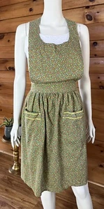 Vintage Schürze Schürze orange grün Blumenmuster Baumwolle hinten zum Binden Damen OS - Bild 1 von 10