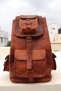 Vintage Style Echtes Leder Tasche Rucksack Rucksack Dunkelbraun Neu - Bild 1 von 3