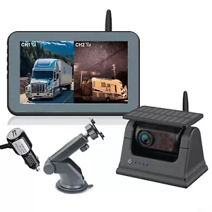 5" wireless 2CH car monitor solar magnetic reversing camera for truck RV caravan - Picture 1 of 20