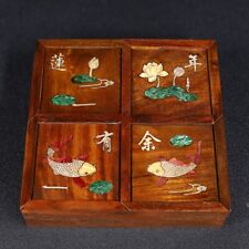 19 cm China Rosewood Box inlay shell Jewelry box natural wood Box flower fish