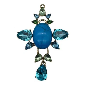 Oscar De La Renta Crystal Pendant Blue Multicolor Statement Piece HTF - Picture 1 of 8
