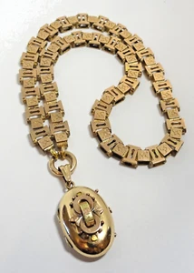 Antique Gold Filled Locket on Vintage Victorian Revival Bookchain Necklace READ! - Picture 1 of 23