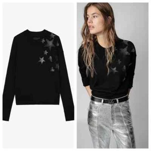 Women Zadig & Voltaire Love Embroidery 100% Cashmere Wool Knitted Sweater S M L - Picture 1 of 17