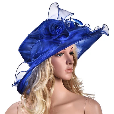 Mujeres Vestido Iglesia Boda Kentucky Derby Ala Ancha Pluma Sol Floppy Sombrero A341 Foto 1 de 4