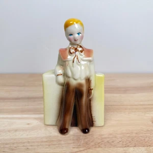 Vintage 1940s MCM Small Ceramic Planter Standing Blond Boy - Aprox 5" x 3" - Picture 1 of 15