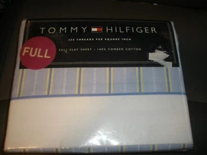 NEW Tommy Hilfiger Full Flat Sheet BELINDA Yellow Blue Stripe Pattern (NSH1) - Picture 1 of 2