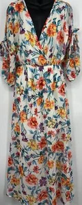 Cherry On Top Midi Shift Dress Size Large L Floral Long Sleeve V-Neck Women New - Picture 1 of 6