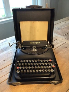 VTG 1940's REMINGTON RAND Model 5 Black Portable Manual Typewriter w/ Case - Picture 1 of 24