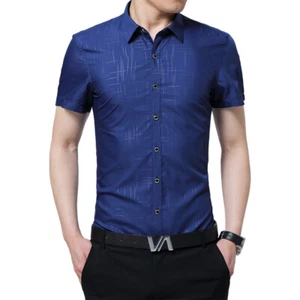 Mens Dress Shirts Short Sleeves Luxury Casual Slim Fit Camisas Multicolor Tops - Picture 1 of 9