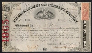 Mutual Benefit Life Insurance Co. 1865 Dividendenbescheinigung an Francis A. ? - Bild 1 von 2