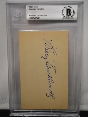BILLY SOUTHWORTH SIGNED HALL OF FAME 3X5 INDEX CARD BECKETT SLABBED *OS11 - Image 1 of 2