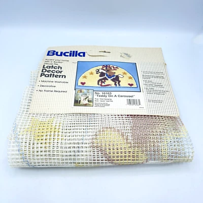 Bucilla Latch Decor Pattern Teddy On A Carousel 16163 Rug Hooking Making Canvas - Image 1 of 4