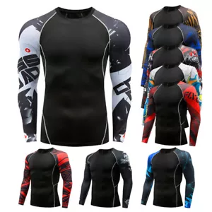 Mens Compression Armour Base Layer Top Long Sleeve Thermal Gym Sports Shirts - Picture 1 of 36