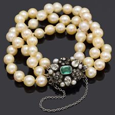 Antique Sterling Silver White & Green Paste Sea Pearl Beaded Strand Bracelet 