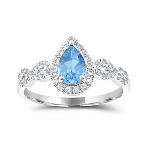 10K White Gold Lab Created Blue Sapphire, White Sapphire & Diamond Ring Size 7 - Picture 1 of 2