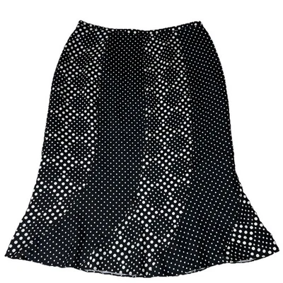 Falda de seda Liz Claiborne para mujer 6 negra blanca lunares línea A hasta la rodilla Y2k e Foto 1 de 4