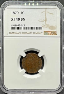 1870 INDIAN HEAD CENT NGC XF40 BN 09ECC25 - Picture 1 of 4