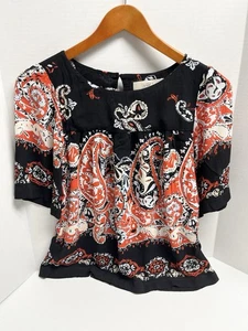 Ann Taylor LOFT Top Womens X Small Red Black Paisley Floral Shift Blouse Top - Picture 1 of 4