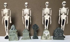 Dept. 56 Dollhouse Miniature Halloween Old Cemetery 5 Tombstones 4 Skeletons - Picture 1 of 8