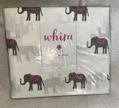 New VTG Martha Stewart Whim Elephant Print 3 Piece Twin Sheet Set 100% Cotton - Image 1 of 4