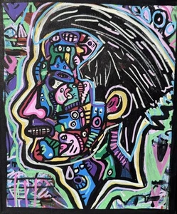 HASWORLD Originale Espressionismo Astratto Pop Contemporaneo Street Art Ritratto - Foto 1 di 9