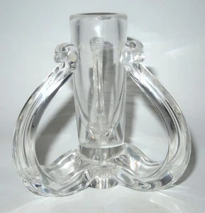 STEUBEN GLASS, Paul Schulze 3 Scrolls Design Crystal Candlestick Holder, 4 3/8" - Picture 1 of 6