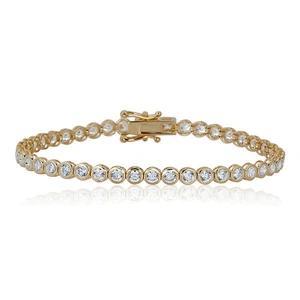 AVORA 10K Yellow Gold 3mm Round Bezel-Set Cubic Zirconia CZ Tennis Bracelet - Picture 1 of 4