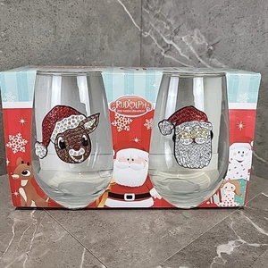 Juego de 2 RUDOLPH EL RENO NARIZ ROJA estrás SANTA vidrio sin tallo  - Imagen 1 de 11