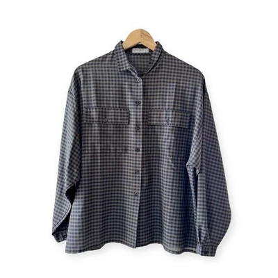 Camisa Oxford de Colección Jaeger London Negra y Gris Tejida a Cuadros Botón Frontal, Mezcla de Lana Foto 1 de 4