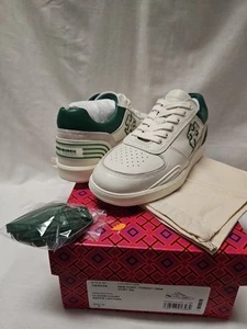 Tory Burch Clover Court Sneaker New Ivory Forest Green Size 7 MSRP$248 - Picture 1 of 7