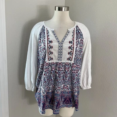 Blusa Vintage América Feminina Plus XXL Boho Bordada Floral Manga 3/4 - Imagem 1 de 4