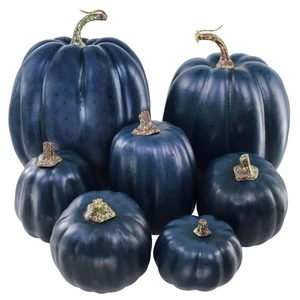 Winlyn 7 Pcs Assorted Sizes Navy Blue Artificial Pumpkins Decorative Dark Blu... - Picture 1 of 9