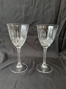 Set of 2 Crystal Cut Water Wine Goblets Glasses 7.25” M4 - Picture 1 of 6