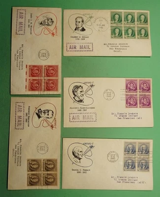 DR WHO 1940 (5) FDC FAMOUS AMERICANS ARTIST CACHET BLOCK COMBO w19203 - Image 1 of 2