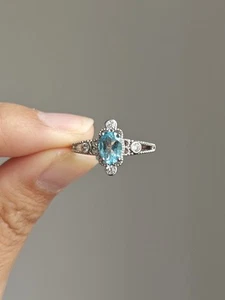 Blue Apatite Retro Style openwork Silver Plated Ring - Picture 1 of 4